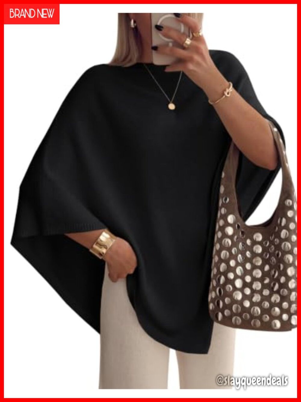 Womens Oversized Cape Knit Pullover Sweater Batwing Poncho Top